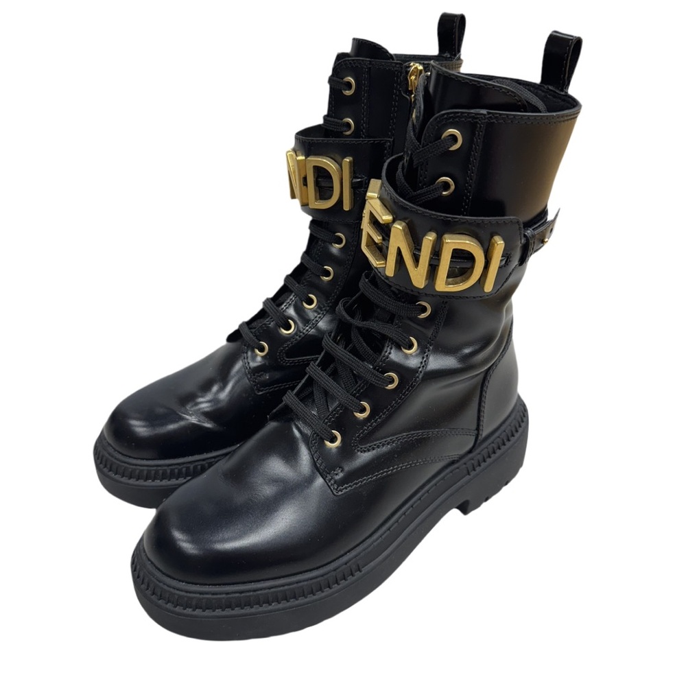 Fendi Vitello Abrasivato Fendigraphy Leather Biker Boots